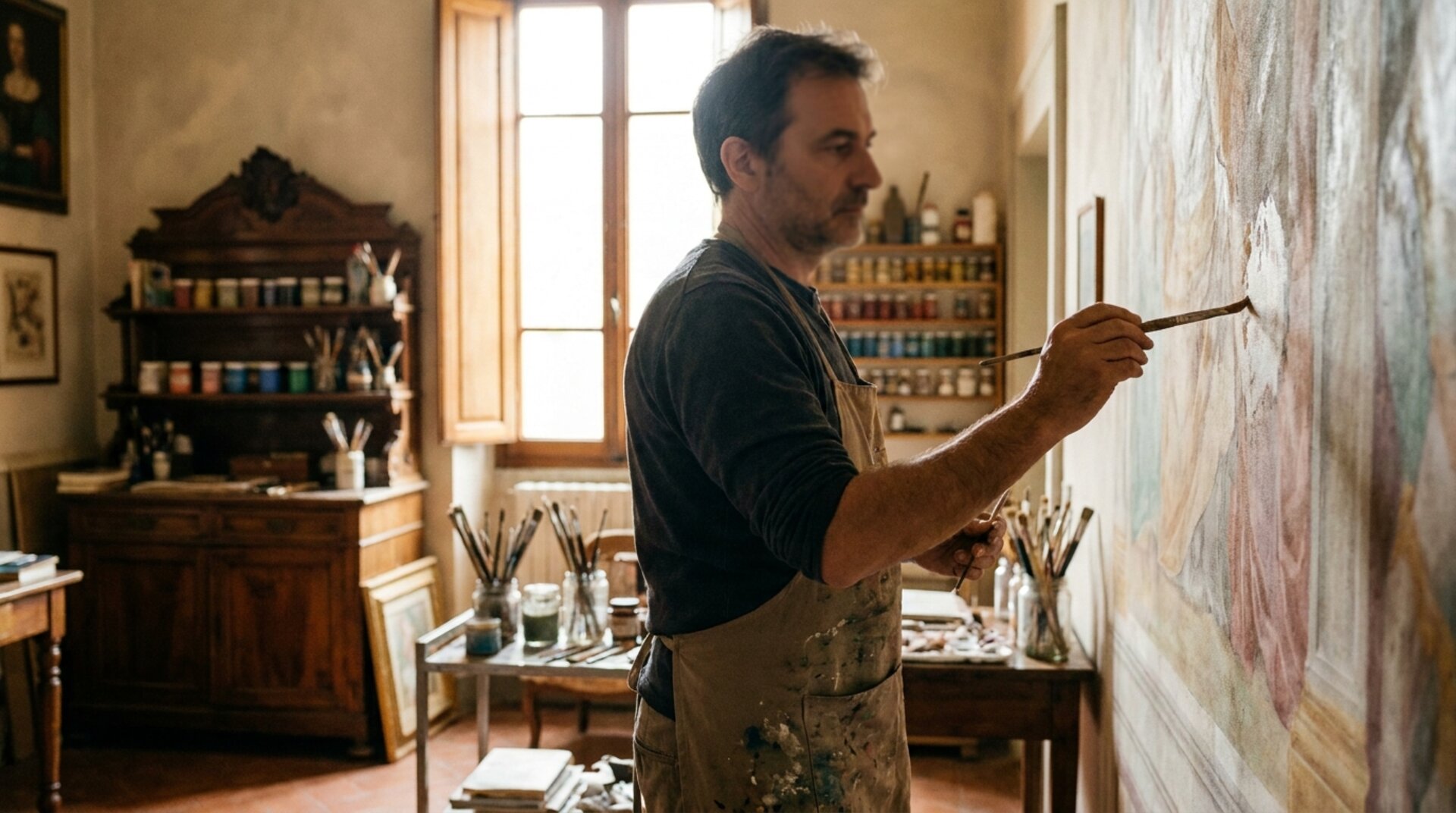 Malermeister Francesco Vagliaca bei der Arbeit